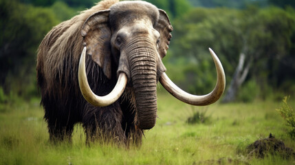 Fototapeta na wymiar mammoth with long tusks on nature