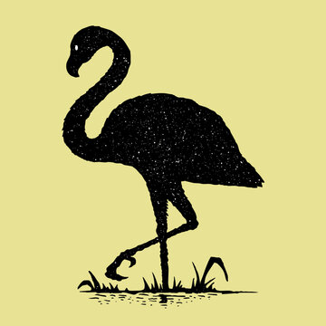 recommend clip art: Silhouette bird flamingo on a yellow  background