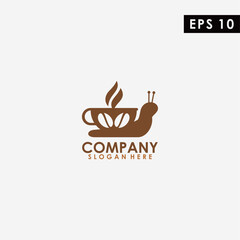 Coffee Of Snail Logo Design Vector Template. Modern Design. Snail Icon. Flat Logo. Snail. Vector Illustration