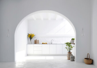 blank wall white  interior mockup kitchen