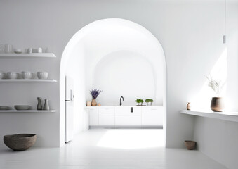 Fototapeta na wymiar blank wall white interior mockup kitchen