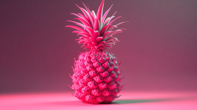 Pink pineapple on a pink background, generative AI.