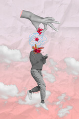 Creative artwork collage illustration of headless absurd surreal woman chatting dreaming boyfriend...