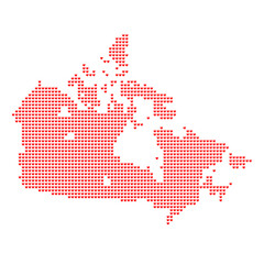 Map of the country of Canada with heart emoticons on a white background
