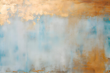 Acrylic blue and golden background. Abstract painting for banner, website, texture. Oil art with aquamarine and gold, glimmering, light orange and bronze, light gold and white, sleek metallic finish