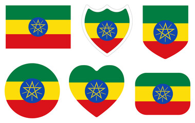 Ethiopia flag shape set. Flag of Ethiopia design shape set