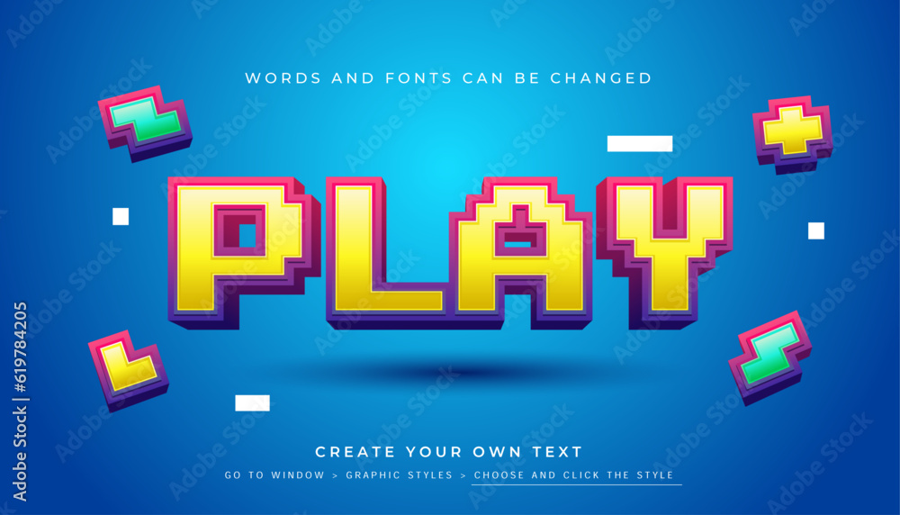Fototapete premium vector, editable 3d colorful text effect. pixel game typography graphic style