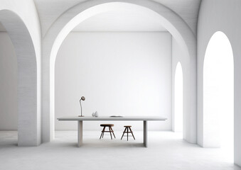  blank wall white interior mockup desk table and chair  near wall with detail vignettes