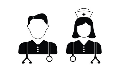 black and white illustration of doctor and nurse