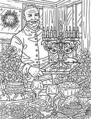 Hanukkah Man Bringing Menorah Adults Coloring Page