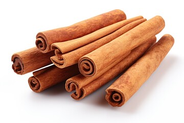 Extra big fragrant cinnamon sticks isolated on white background generative ai