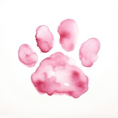 pink watercolour dog paw print on white background - obrazy, fototapety, plakaty
