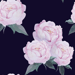 seamless pattern with peonies on dark background