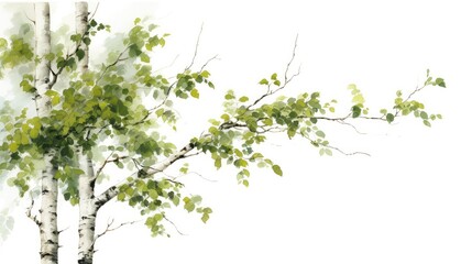 Obraz na płótnie Canvas A slender birch tree watercolor illustration - Generative AI.