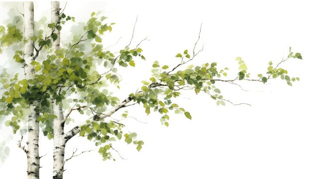 A slender birch tree watercolor illustration - Generative AI.
