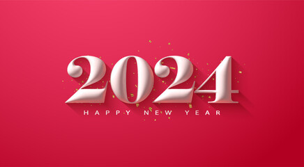 2024 happy new year background illustration on red background