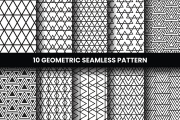 Set of 10 Geometric seamless patterns. Abstract geometric triangle graphic design print 3d cube pattern. Seamless geometric triangle pattern.