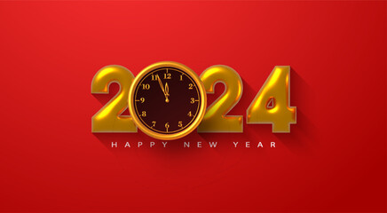 2024 happy new year design, with golden illustration