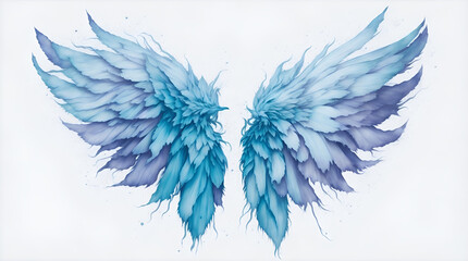 blue water color beautiful angel wings isolated on white. AI generated image