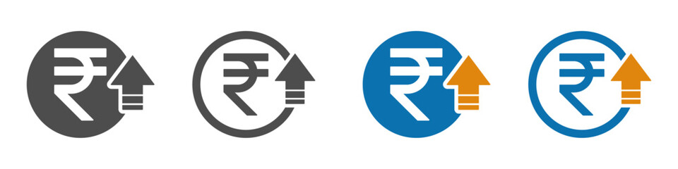 Cost increase vector icons. Rupee increase vector illustration set