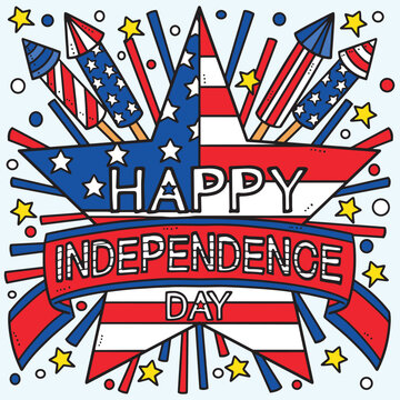 4th Of July Happy Independence Day Colored Cartoon