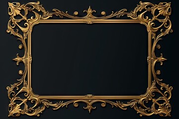 Vintage inspired Golden Frame on a Black Background Isolated. Generative AI illustrations
