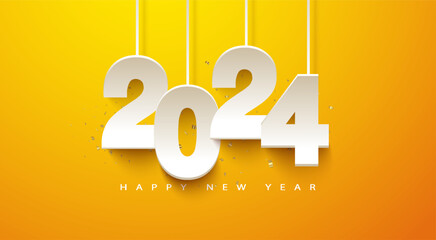 2024 Happy New Year Background Illustration with paper cut concept