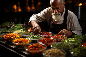 A chef carefully seasoning a dish with spices, Chef Generative AI