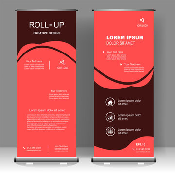 Business Roll Up Banner Beauty Template Design, For Brochure, Business, Flyer, Infographics. Modern X-banner And Flag-banner Advertising. Vector Illustration