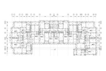 Vector architectural project of a multistory building floor plan - obrazy, fototapety, plakaty