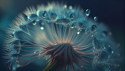 close up to dandelion flower with dew drops Generative Aitechnology