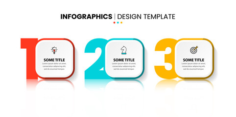 Infographic template. 3 numbered square banners with icons