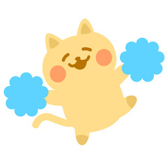 Cute Happy Cat Cheering Holding Pom Poms Vector Cartoon Illustration