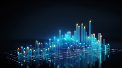 sales data growth graph chart and stock market are being analyzed. On a blue background, business strategy