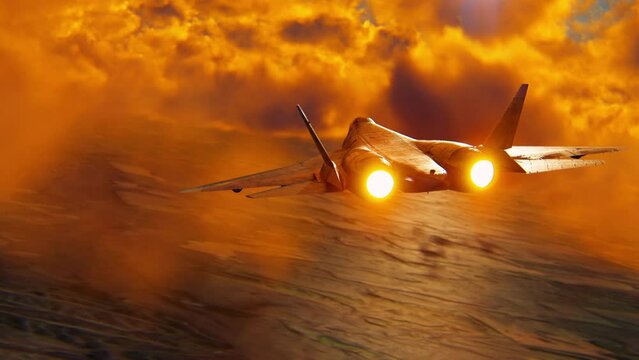 Russian fighter Su-57 in flight. 3d animation