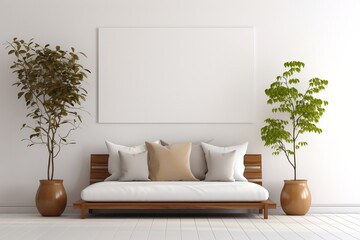 Aesthetic Living Room with White Wall Interior. Generative AI
