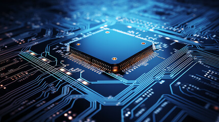 Computer Microchips on Electronic circuit board..AI Generative