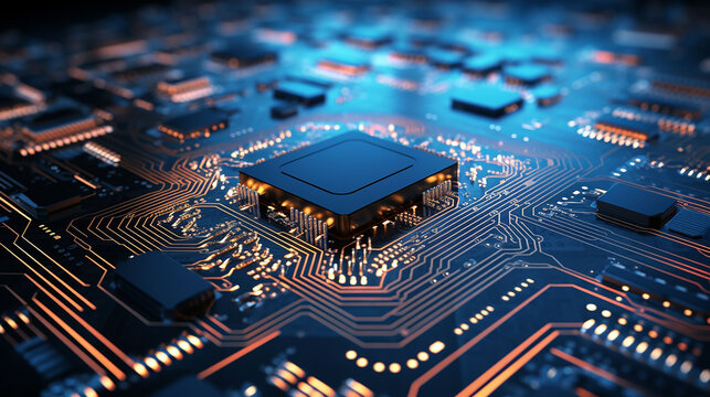 Computer Microchips on Electronic circuit board..AI Generative