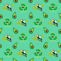 No plastic, go green, Zero waste concepts. Reduce, reuse, refuse, Recycle, Rot - ecological lifestyle and sustainable development. Flat hand drawn style illustrations seamless pattern vector drawing.