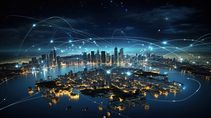 smart city and abstract line and dot connect with gradient line design, big data connection technology with generative ai