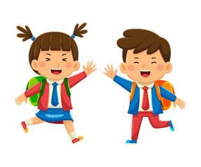kids go to school in vector illustration