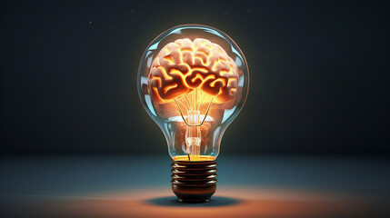 The concept of the mind in the form of a light bulb and brain new quality universal colorful technology stock image illustration design, generative ai