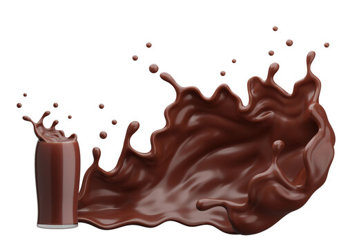 PNG Glass of Chocolate Splash, 3D Rendering, 3D illustration