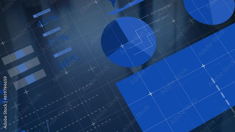 Poster animation of financial data processing over office