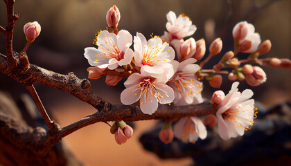 close up to the beautiful almond flower Generative Ai technology