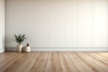 Еmpty room with white wall and wooden floor generative ai