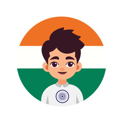 man wearing white shirt with ashoka chakra printed in front of indian flag in circular design using vector illustration art happy independence day