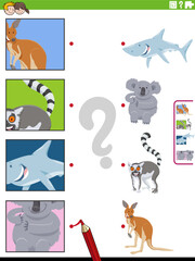 match cartoon animals and clippings educational activity