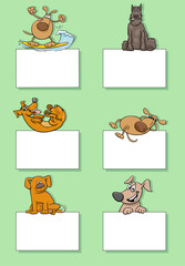 cartoon dogs and puppies with cards design set