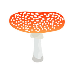 Fly agaric amanita muscaria. Closeup mushroom icon isolated on transparent and white background. Autumn vector illustration in cartoon and flat style. Doodle element for design decoration.